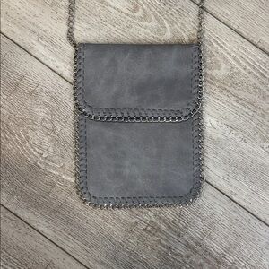 Gray Chain-Trim Crossbody Bag